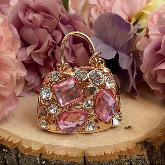 Gorgeous Gold Handbag with Pink Crystals Keychain - Picture 4 of 13